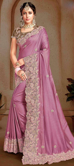 Pink and Majenta color Saree in Art Silk fabric with Embroidered, Resham, Sequence, Thread work