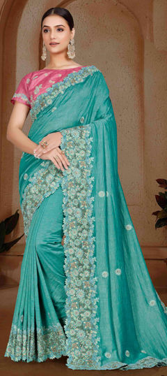 Blue color Saree in Art Silk fabric with Embroidered, Resham, Sequence, Thread work