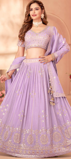 Purple and Violet color Ready to Wear Lehenga in Silk fabric with Embroidered, Sequence, Thread, Zari work