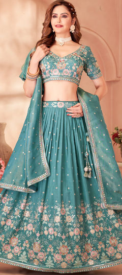 Blue color Ready to Wear Lehenga in Silk fabric with Embroidered, Resham, Sequence, Thread, Zari work
