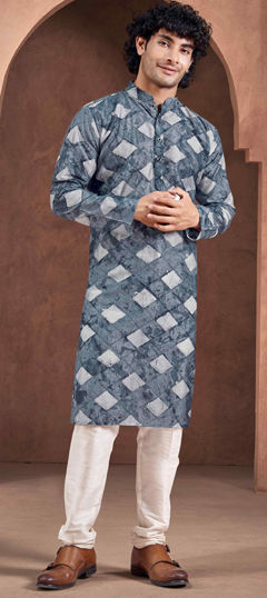 Blue color Kurta Pyjamas in Viscose fabric with Printed, Weaving work