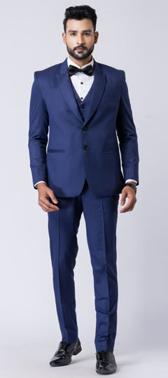 Blue color Tuxedo in Polyester Silk fabric with Thread work