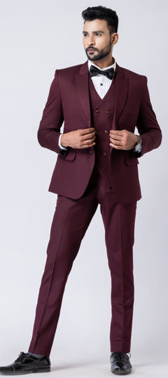 Purple and Violet color Tuxedo in Polyester Silk fabric with Thread work