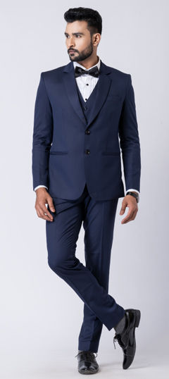 Blue color Tuxedo in Polyester Silk fabric with Thread work