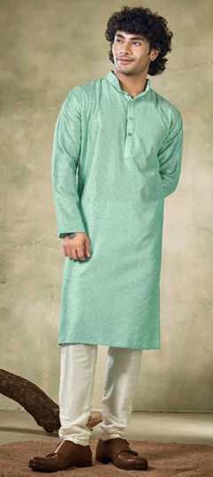 Green color Kurta Pyjamas in Viscose fabric with Embroidered, Sequence, Thread work