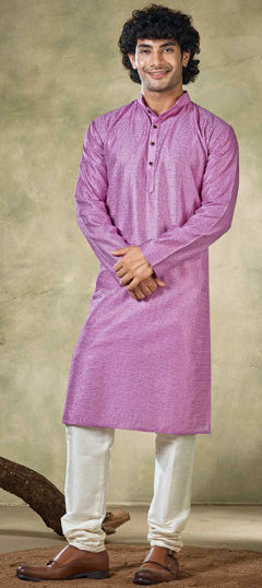 Purple and Violet color Kurta Pyjamas in Viscose fabric with Embroidered, Sequence, Thread work