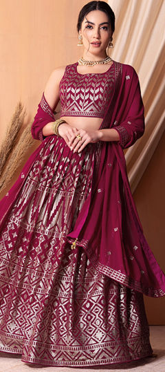 Pink and Majenta color Lehenga in Georgette fabric with Embroidered, Sequence, Thread work