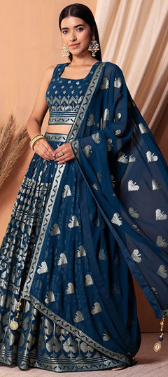 Blue color Lehenga in Georgette fabric with Embroidered, Sequence, Thread work