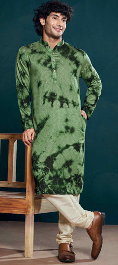 Green color Kurta Pyjamas in Viscose fabric with Embroidered, Printed, Sequence, Thread work