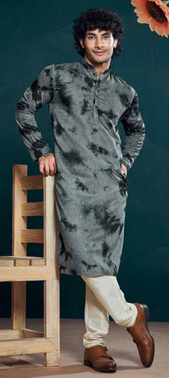 Black and Grey color Kurta Pyjamas in Viscose fabric with Embroidered, Printed, Sequence, Thread work