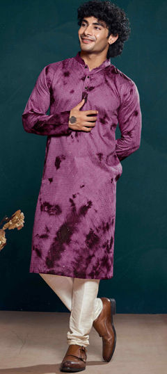 Purple and Violet color Kurta Pyjamas in Viscose fabric with Embroidered, Printed, Sequence, Thread work