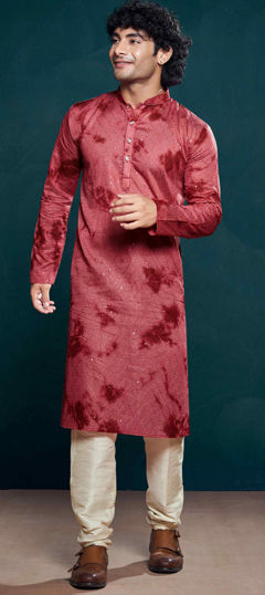 Red and Maroon color Kurta Pyjamas in Viscose fabric with Embroidered, Printed, Sequence, Thread work