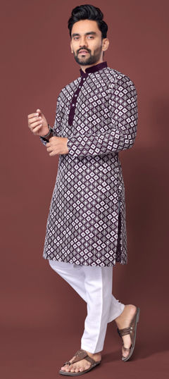 Purple and Violet color Kurta Pyjamas in Silk fabric with Embroidered, Sequence, Thread work