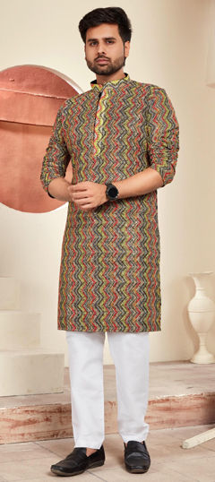 Multicolor color Kurta Pyjamas in Rayon fabric with Embroidered, Resham, Thread work