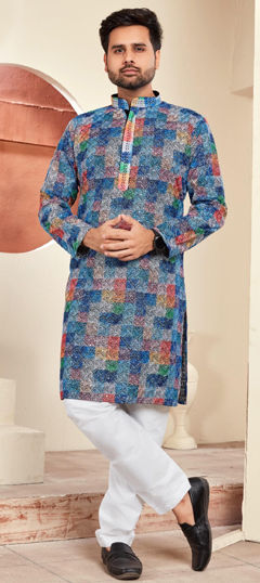 Blue color Kurta Pyjamas in Rayon fabric with Embroidered, Resham, Thread work