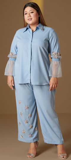 Blue color Co-ords Set in Crepe Silk fabric with Bugle Beads work