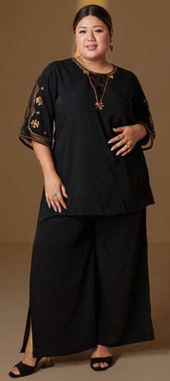 Black and Grey color Co-ords Set in Crepe Silk fabric with Bugle Beads work