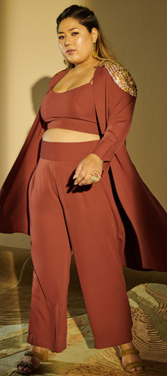 Beige and Brown color Co-ords Set in Crepe Silk fabric with Bugle Beads work