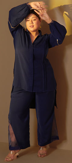 Blue color Co-ords Set in Crepe Silk fabric with Bugle Beads work