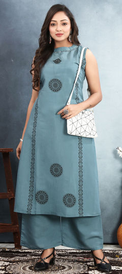 Black and Grey color Salwar Kameez in Silk fabric with Printed work