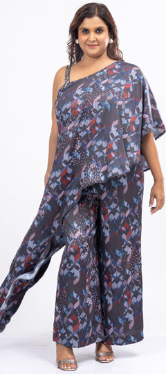 Black and Grey color Co-ords Set in Satin Silk fabric with Printed work