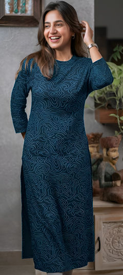 Blue color Kurti in Cotton fabric with Printed work