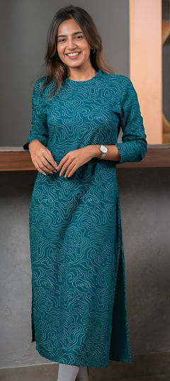 Blue color Kurti in Cotton fabric with Printed work