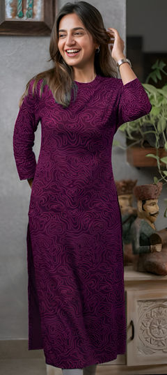 Purple and Violet color Kurti in Cotton fabric with Printed work