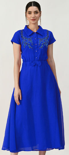 Blue color Dress in Georgette fabric with Embroidered, Thread work