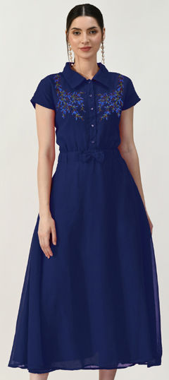 Blue color Dress in Georgette fabric with Embroidered, Thread work