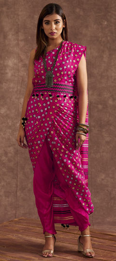 Pink and Majenta color Salwar Kameez in Silk fabric with Printed work