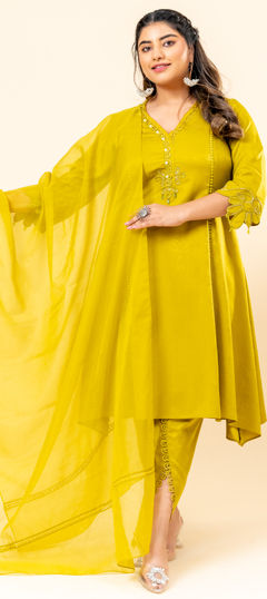 Green color Salwar Kameez in Satin Silk fabric with Cut Dana work