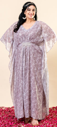 Pink and Majenta color Dress in Chiffon fabric with Printed work