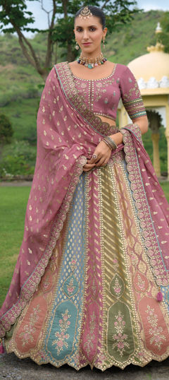 Multicolor color Lehenga in Silk fabric with Border, Embroidered, Resham, Stone, Zari work