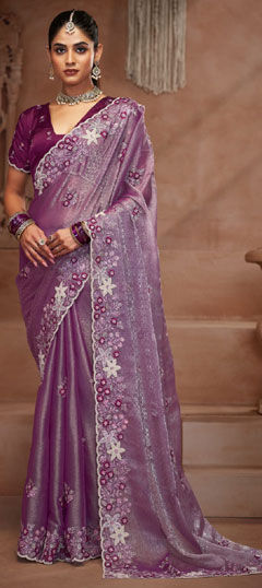 Pink and Majenta color Saree in Silk fabric with Embroidered, Resham, Sequence, Thread work