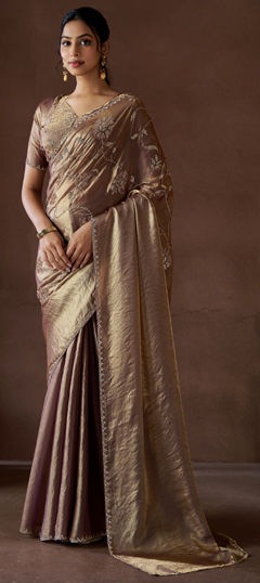 Purple and Violet color Saree in Silk fabric with Zircon work