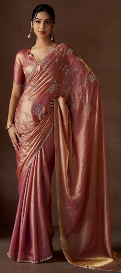 Pink and Majenta color Saree in Silk fabric with Zircon work