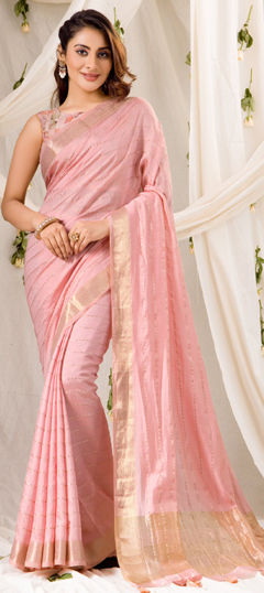 Pink and Majenta color Saree in Chanderi Silk fabric with Weaving work