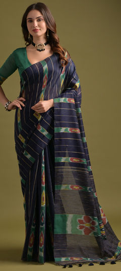 Blue color Saree in Cotton fabric with Printed work