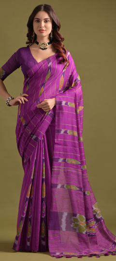 Pink and Majenta color Saree in Cotton fabric with Printed work