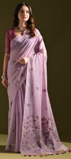 Purple and Violet color Saree in Cotton fabric with Weaving work