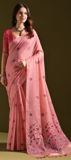 Pink and Majenta color Saree in Cotton fabric with Weaving work