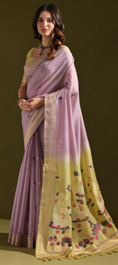 Purple and Violet color Saree in Cotton fabric with Printed work