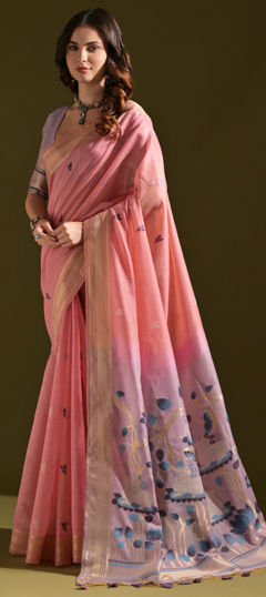 Pink and Majenta color Saree in Cotton fabric with Printed work