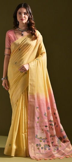 Yellow color Saree in Cotton fabric with Printed work