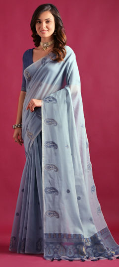 Blue color Saree in Cotton fabric with Weaving work