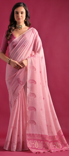 Pink and Majenta color Saree in Cotton fabric with Weaving work