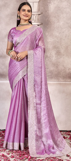 Pink and Majenta color Saree in Chiffon fabric with Embroidered, Zircon work