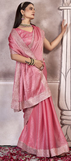 Pink and Majenta color Saree in Chiffon fabric with Embroidered, Zircon work