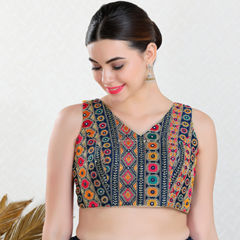 Blue color Blouse in Silk fabric with Embroidered, Sequence, Thread work